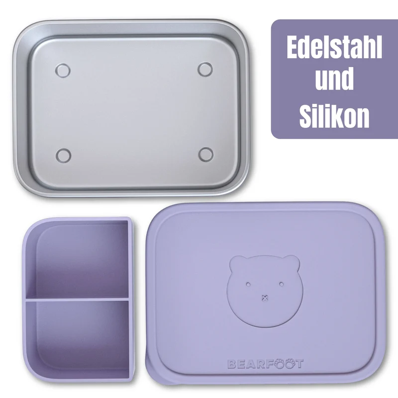 Brotdose Kinder Edelstahl mit Silikoneinsatz - Lavendel