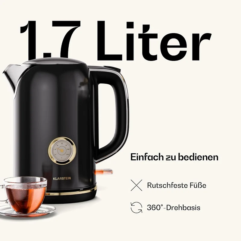 Klarstein Victoria Wasserkocher 1,7 L – Retro-Wasserkocher 2200 W, Vintage-Design, herausnehmbarer K