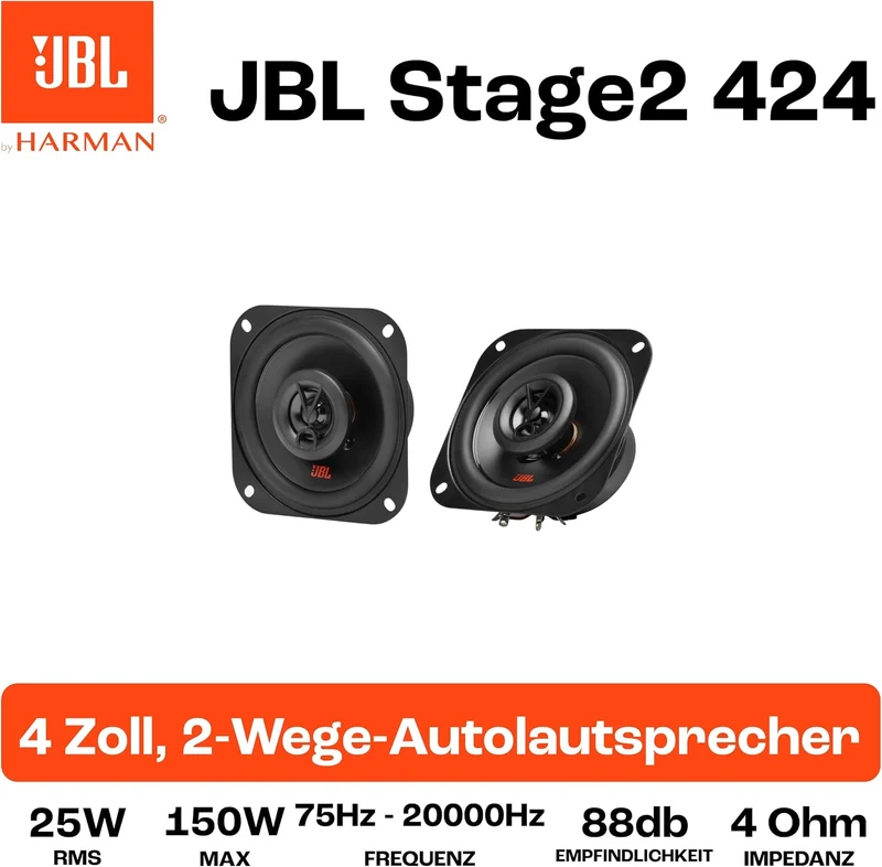 JBL Stage2 424 2-Wege Auto Lautsprecher Set von Harman Kardon - 150 Watt KFZ Autolautsprecher Boxen