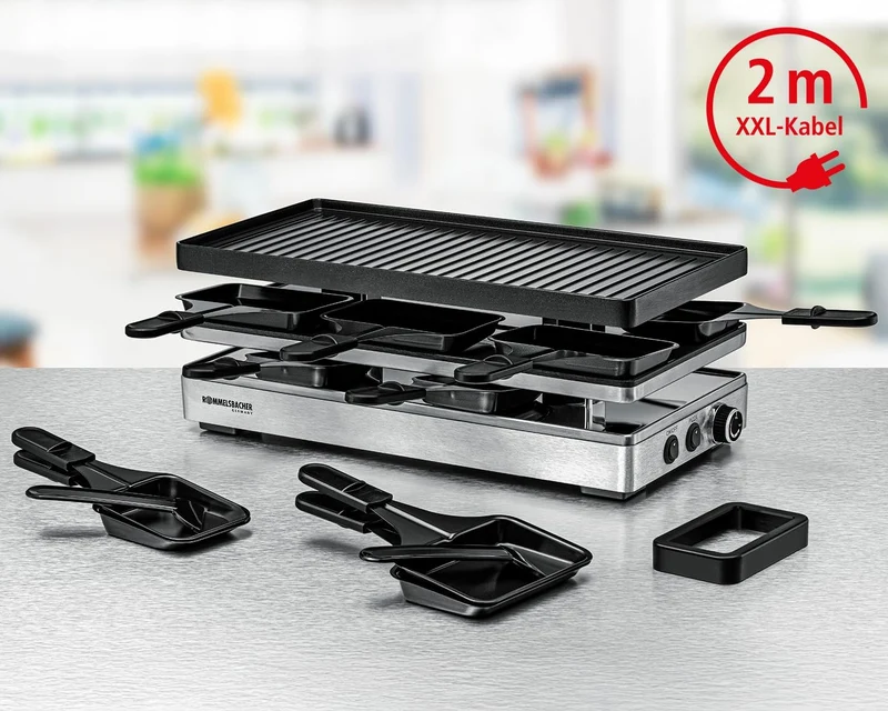 ROMMELSBACHER Pizza Raclette RCP 1800, Wendeplatte (Grillmuster/Crêpes), Pizzafunktion, keramische A