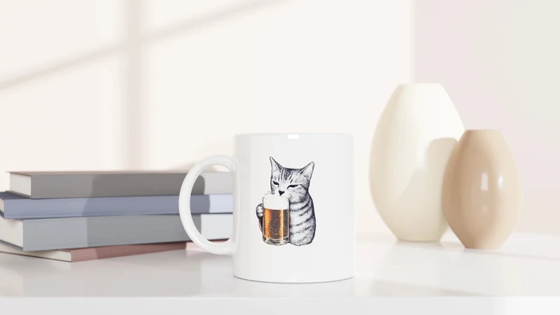 Katze trinkt Bier - Tasse