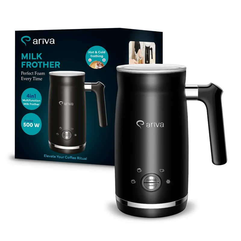ARIVA 4-in-1 Elektrischer Milchaufschäumer & Milchwärmer 500W, 300ml, Antihaftbeschichtung, Auto-Off
