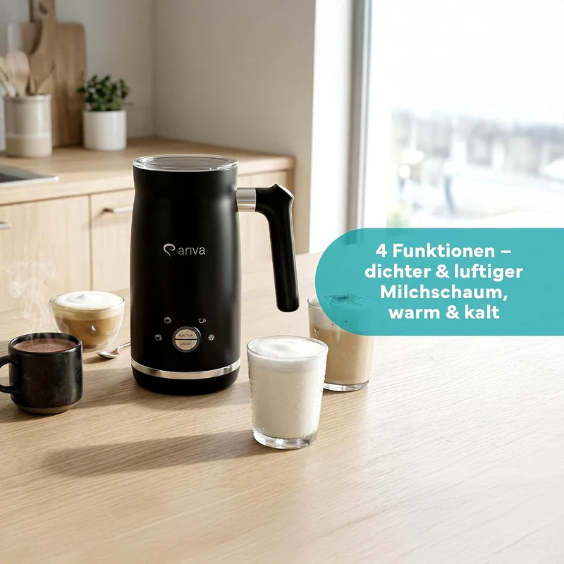 ARIVA 4-in-1 Elektrischer Milchaufschäumer & Milchwärmer 500W, 300ml, Antihaftbeschichtung, Auto-Off