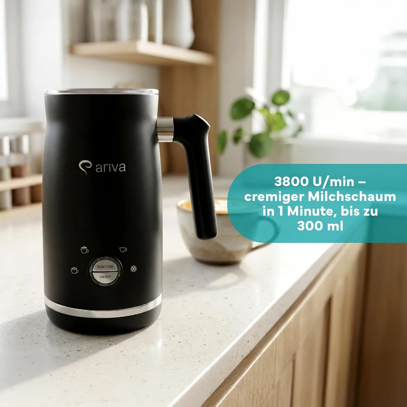 ARIVA 4-in-1 Elektrischer Milchaufschäumer & Milchwärmer 500W, 300ml, Antihaftbeschichtung, Auto-Off