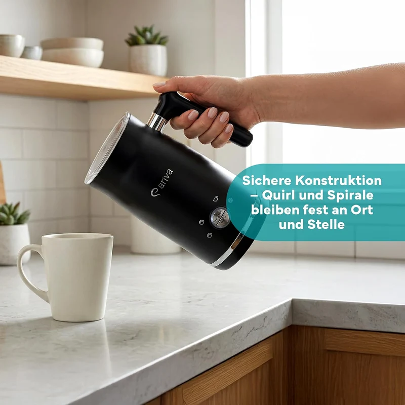 ARIVA 4-in-1 Elektrischer Milchaufschäumer & Milchwärmer 500W, 300ml, Antihaftbeschichtung, Auto-Off