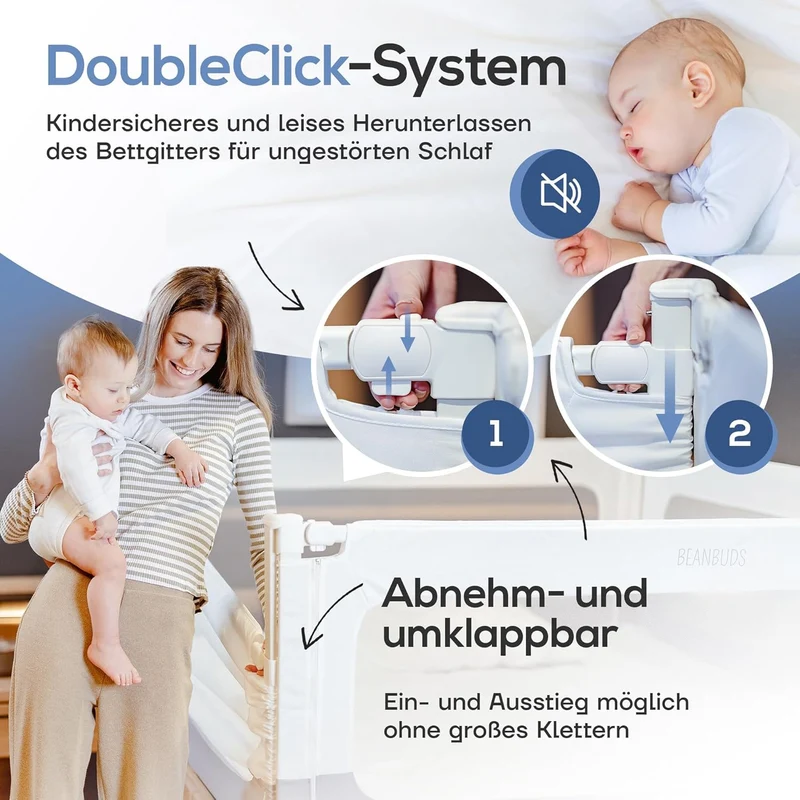 BEANBUDS® Bettgitter Rausfallschutz 180cm [1 Seite] - Bettschutzgitter Lattenrost & Boxspringbett -