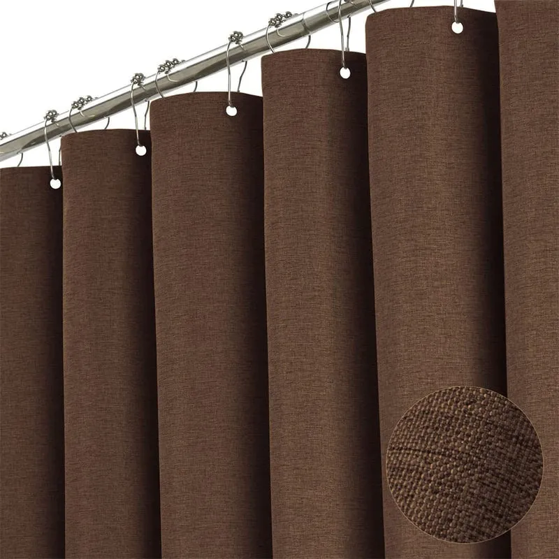 Premium Duschvorhang Leinen Stoff Textil 240x200cm Wasserdicht Anti-Schimmel für Badezimmer Coffee 1