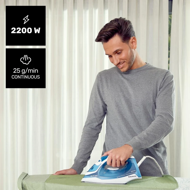 Taurus Baltic 2200 Bügeleisen, 2200 W, Silbersohle, hohe Gleitfähigkeit, Dampfstoss von 110 g/min, a