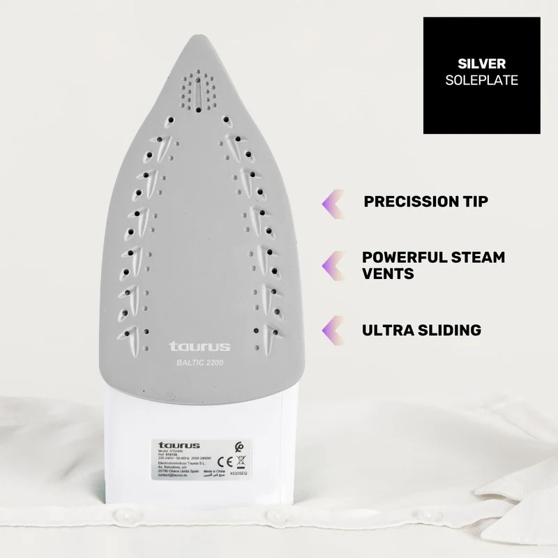 Taurus Baltic 2200 Bügeleisen, 2200 W, Silbersohle, hohe Gleitfähigkeit, Dampfstoss von 110 g/min, a