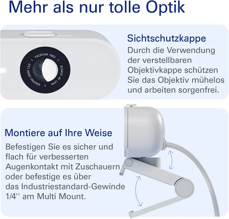 Elgato Facecam Neo – Full HD-Webcam mit komfortabler Sichtschutzkappe, Lichtkorrektur, für Videokonf
