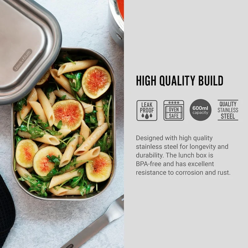 black+blum Lunchbox Edelstahl 600ml | Orange | 3-in-1 | Vakuumverschluss- 100% auslaufsicher | inkl.
