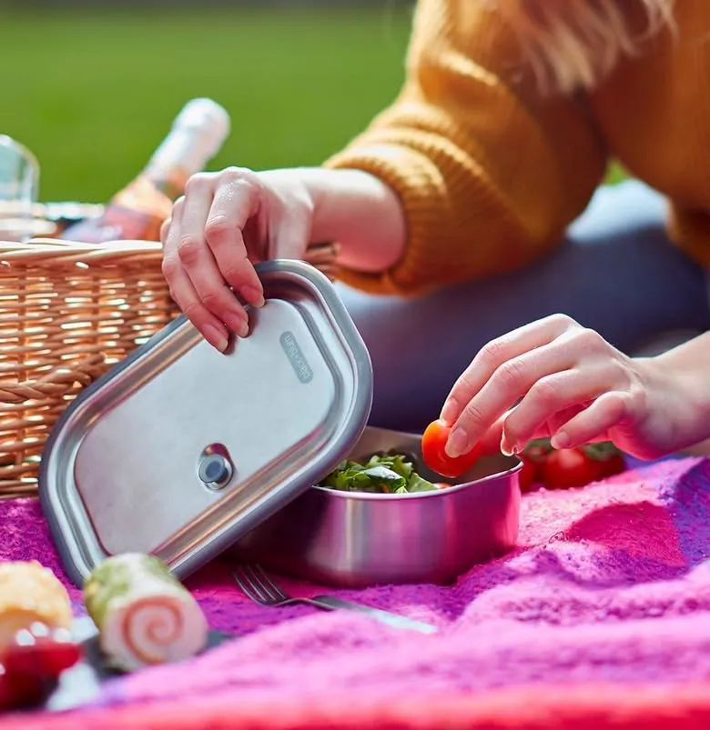black+blum Lunchbox Edelstahl 600ml | Orange | 3-in-1 | Vakuumverschluss- 100% auslaufsicher | inkl.