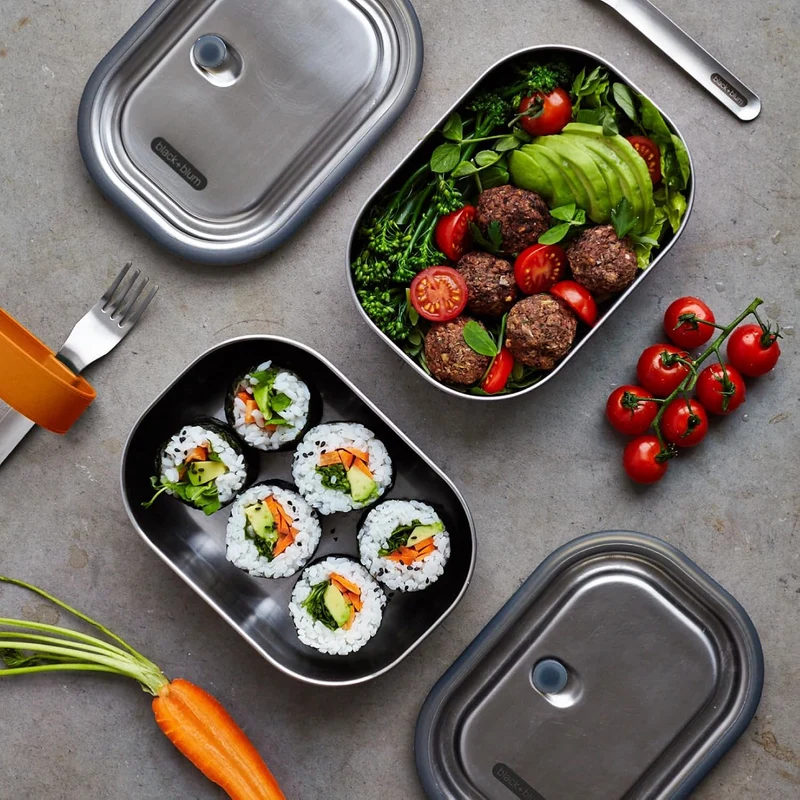 black+blum Lunchbox Edelstahl 600ml | Orange | 3-in-1 | Vakuumverschluss- 100% auslaufsicher | inkl.