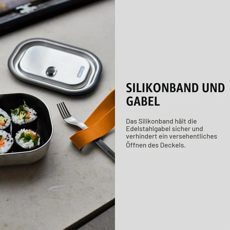 black+blum Lunchbox Edelstahl 600ml | Orange | 3-in-1 | Vakuumverschluss- 100% auslaufsicher | inkl.