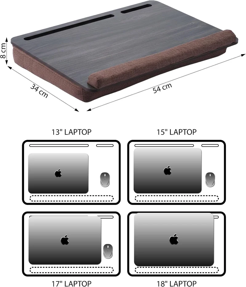 Vigo Wood Laptoptisch - Laptop Unterlage Ständer bis zu 17,3 Zoll - Kissen Tablett für Bequeme Arbei