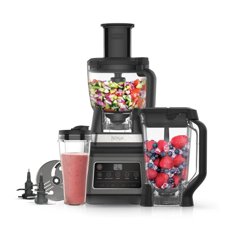 Ninja 3-in-1-Küchenmaschine mit Auto-iQ [BN800EU] 1200 W, 1,8-l-Behälter, 2,1-l-Kanne, 0,7-l- Becher