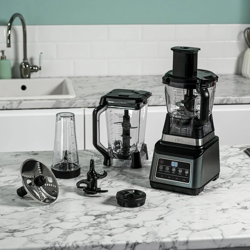 Ninja 3-in-1-Küchenmaschine mit Auto-iQ [BN800EU] 1200 W, 1,8-l-Behälter, 2,1-l-Kanne, 0,7-l- Becher