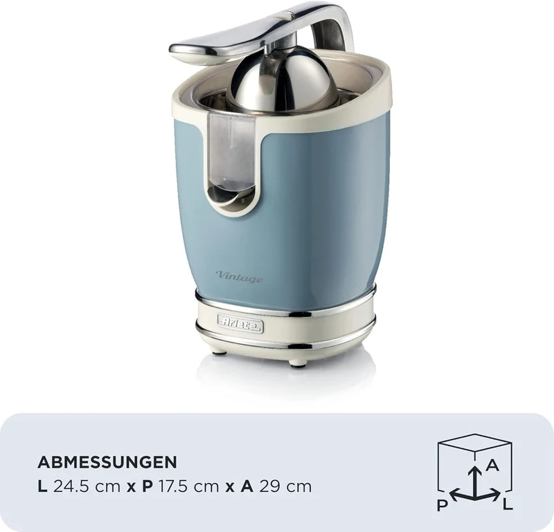 Ariete 413 Vintage, Retrò, Elektrische Zitruspresse mit professionellem Hebel, 2 Kegel für grosse un