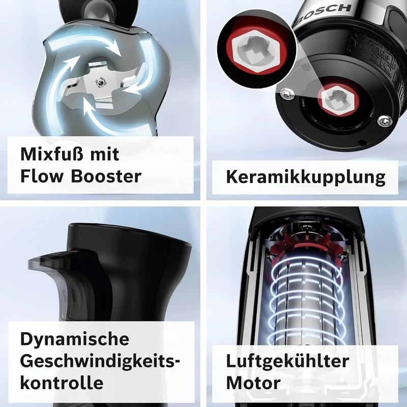 Bosch Stabmixer ErgoMaster Serie 6, Zerkleinerer, einhändig bedienbar, 4 Edelstahl-Klingen verschlei