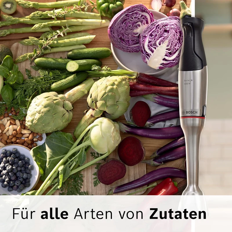 Bosch Stabmixer ErgoMaster Serie 6, Zerkleinerer, einhändig bedienbar, 4 Edelstahl-Klingen verschlei