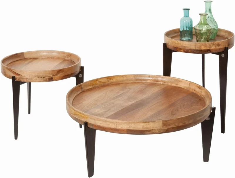 Sit Möbel Tom Beistelltisch Mango L = 46 x B = 46 x H = 42 cm Platte Natur, Beine schwarz