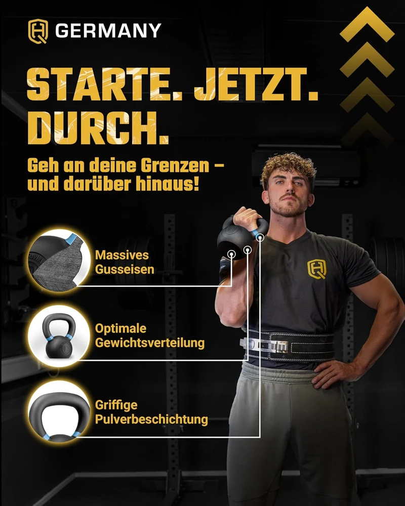 HQ Germany® Powdercoat Kettlebell | Vollguss | 2-32kg | Starter-Sets | ±2,0% Gewichtstoleranz +Start