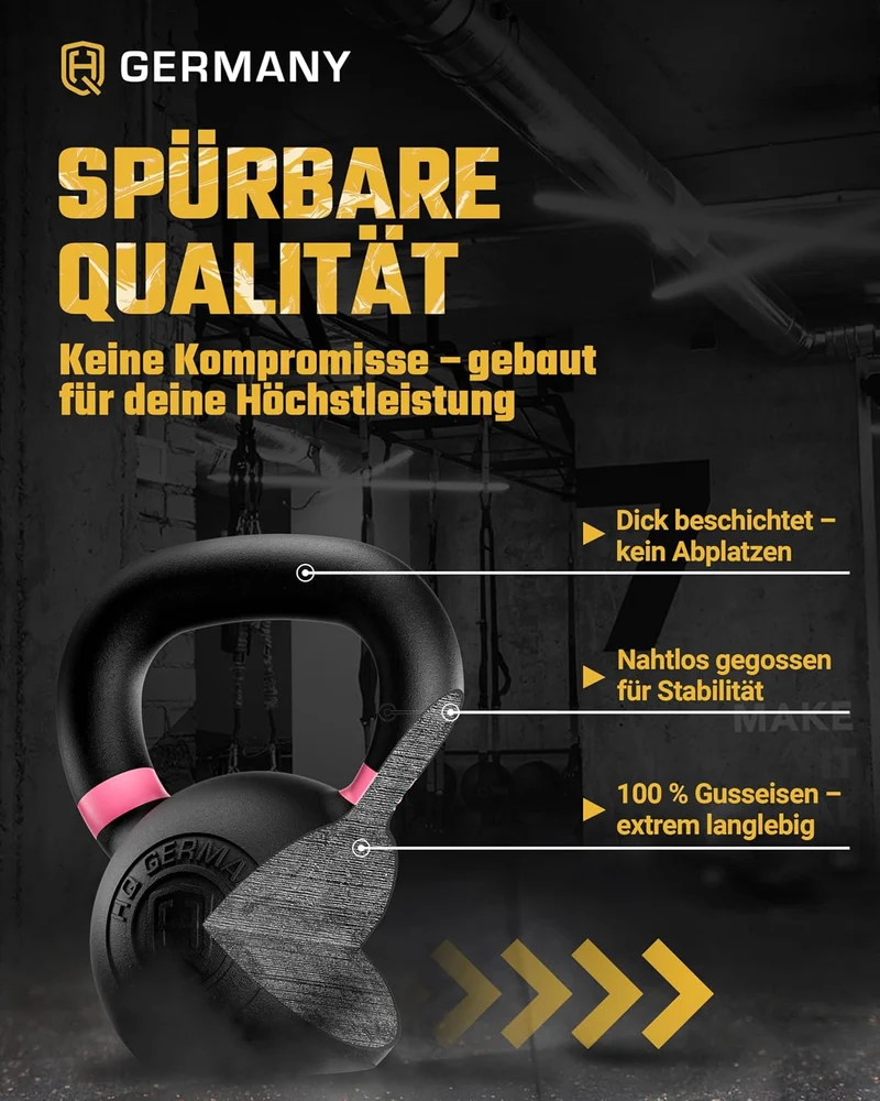 HQ Germany® Powdercoat Kettlebell | Vollguss | 2-32kg | Starter-Sets | ±2,0% Gewichtstoleranz +Start