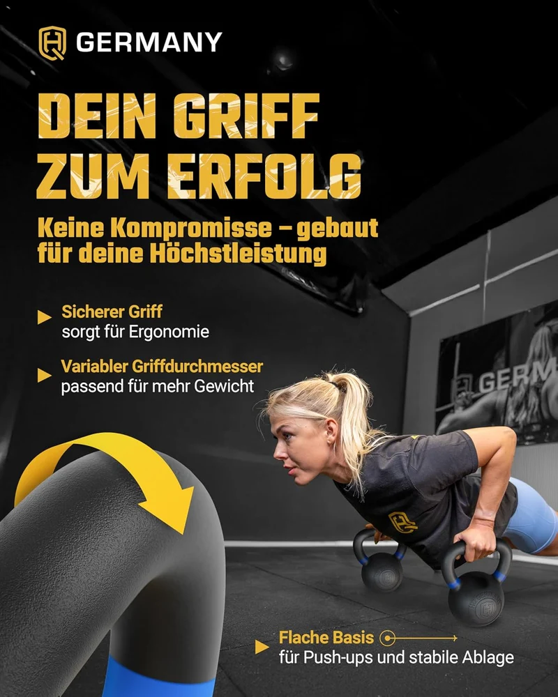 HQ Germany® Powdercoat Kettlebell | Vollguss | 2-32kg | Starter-Sets | ±2,0% Gewichtstoleranz +Start