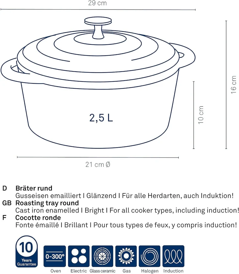 Kela Bräter Calido Gusseisen rot Rund 10cm 21cmØ 2,5l, 21 cm, Rot