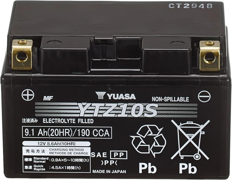 Yuasa YTZ10S Hochleistung Wartungsfreie Batterie, 12V, 150mm x 87mm x, YTZ10S Batterie für Motorrad,