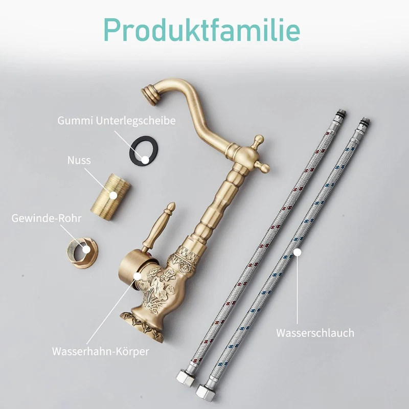 Suguword Antikes Messing hoch Wasserhahn Bad Waschbecken Waschtisch Armatur Einhebelmischer Badarmat