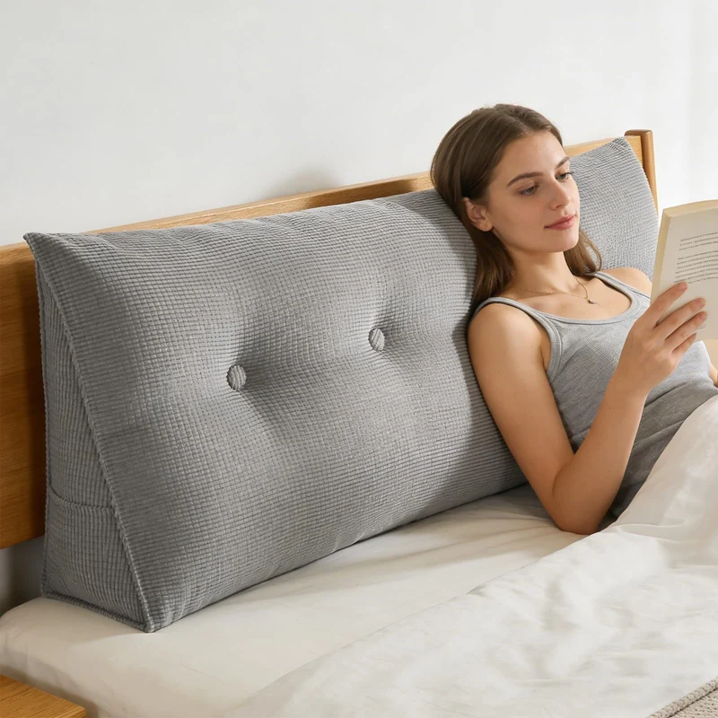 Rückenkissen, Lesekissen für Bett und Sofa – 140 cm langes Keilkissen für 2 Personen, mit Seitenfach