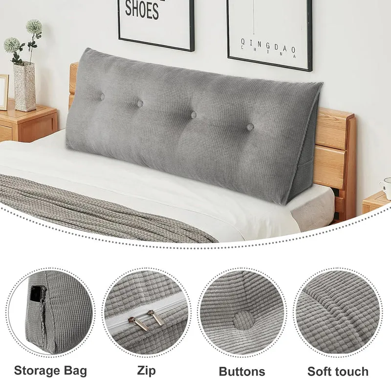 Rückenkissen, Lesekissen für Bett und Sofa – 140 cm langes Keilkissen für 2 Personen, mit Seitenfach