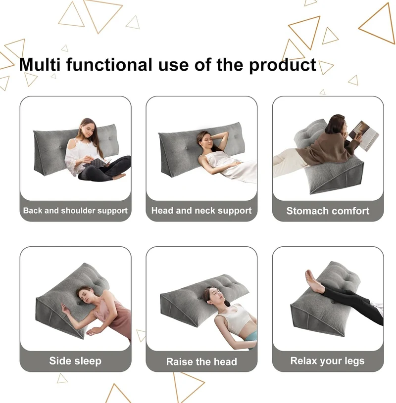 Rückenkissen, Lesekissen für Bett und Sofa – 140 cm langes Keilkissen für 2 Personen, mit Seitenfach