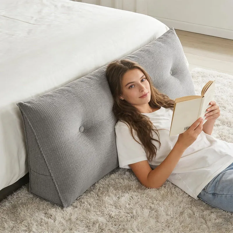 Rückenkissen, Lesekissen für Bett und Sofa – 140 cm langes Keilkissen für 2 Personen, mit Seitenfach