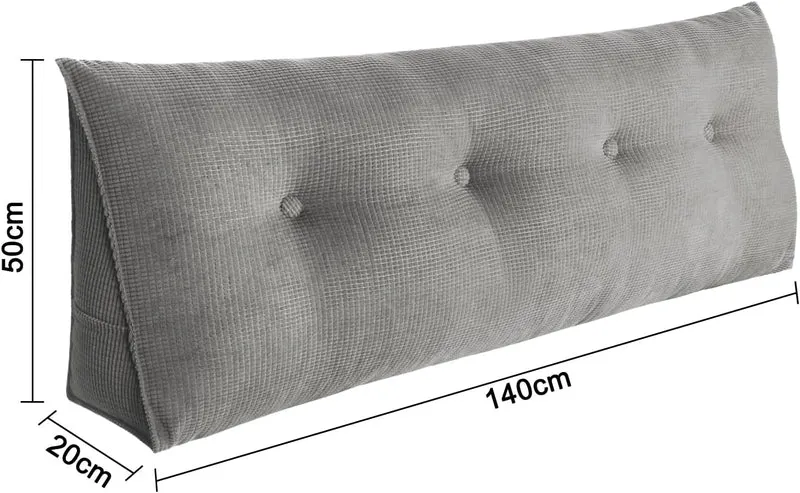 Rückenkissen, Lesekissen für Bett und Sofa – 140 cm langes Keilkissen für 2 Personen, mit Seitenfach