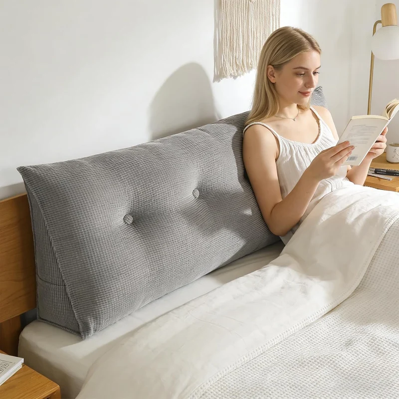 Rückenkissen, Lesekissen für Bett und Sofa – 140 cm langes Keilkissen für 2 Personen, mit Seitenfach