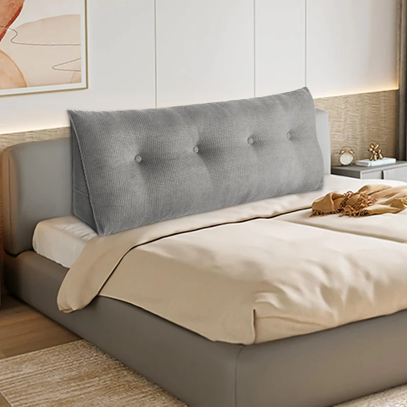 Rückenkissen, Lesekissen für Bett und Sofa – 140 cm langes Keilkissen für 2 Personen, mit Seitenfach