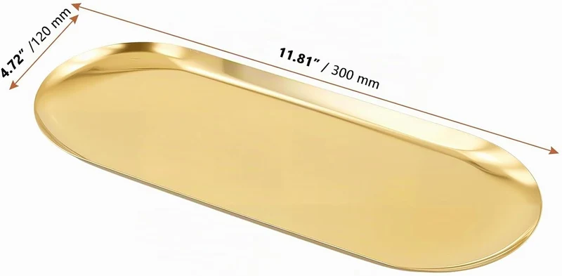 5 Stück Goldene Tablett Oval 30 x 12 cm, gross Edelstahl Servierteller Serviertablett Gold Deko Tabl