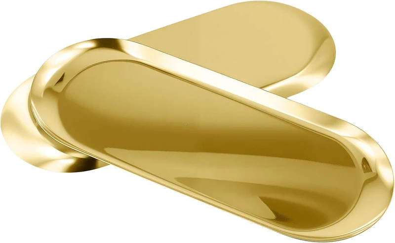 5 Stück Goldene Tablett Oval 30 x 12 cm, gross Edelstahl Servierteller Serviertablett Gold Deko Tabl
