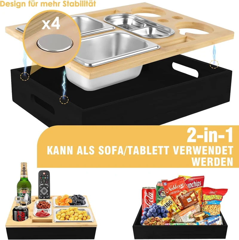 IEEILULU Couchbar, Snackbox Sofatablett, Couch Bar mit Geschenkbox, Snackspender mit Snackschale, Ge