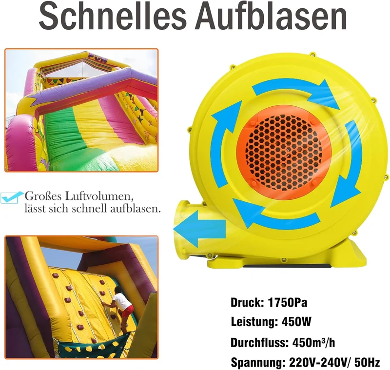 YUENFONG Gebläse Hüpfburg Luftpumpe Elektrische Gebläsepumpe mit Kunststoff Bodennägel Luftgebläse f