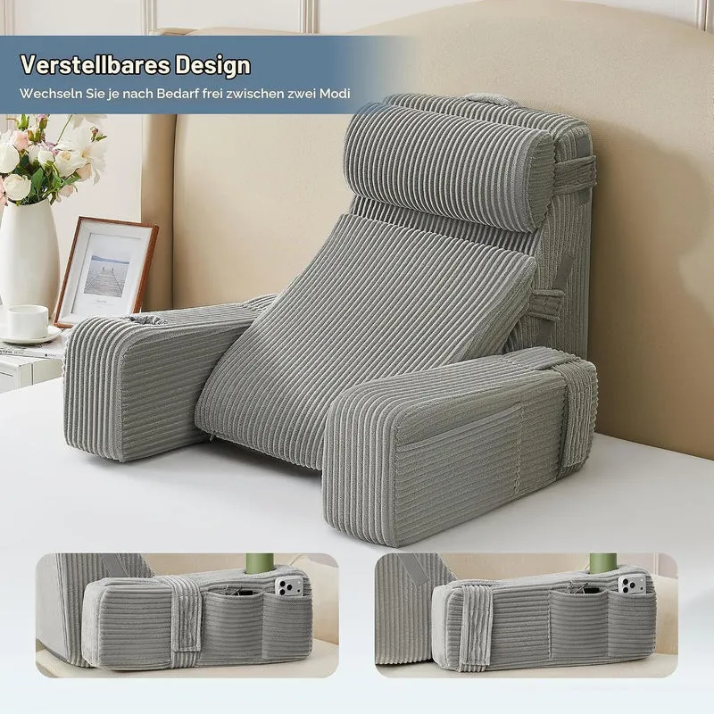 Lesekissen für Bett und Sofa,Bücherkissen mit Abnehmbarer Nackenrolle & Armlehne,Rückenkissen Bett,B
