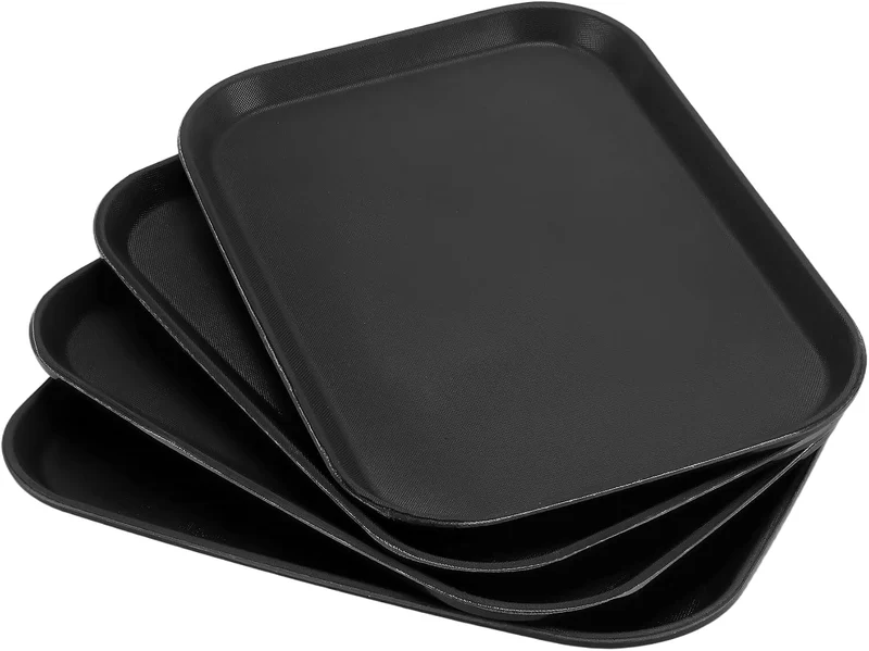 Serviertablett Rechteckig 4 Stück, 35 x 27 x 2 cm, Antirutsch Oberfläche Schwarz Rechteckig, Schwarz