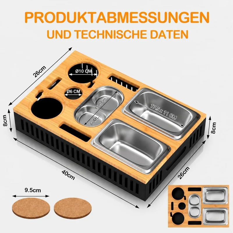 Couchbar Snackbox Bambus, Sofatablett mit Snackschalen & Getränkehalter