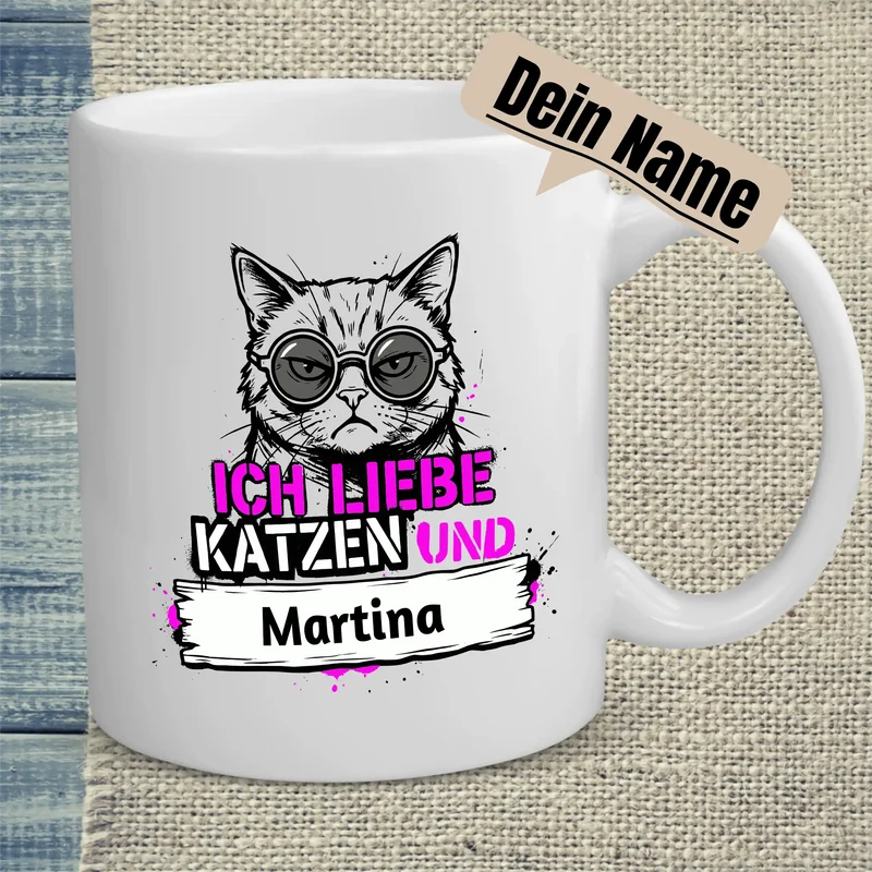 Ich liebe Katzen und - Tasse