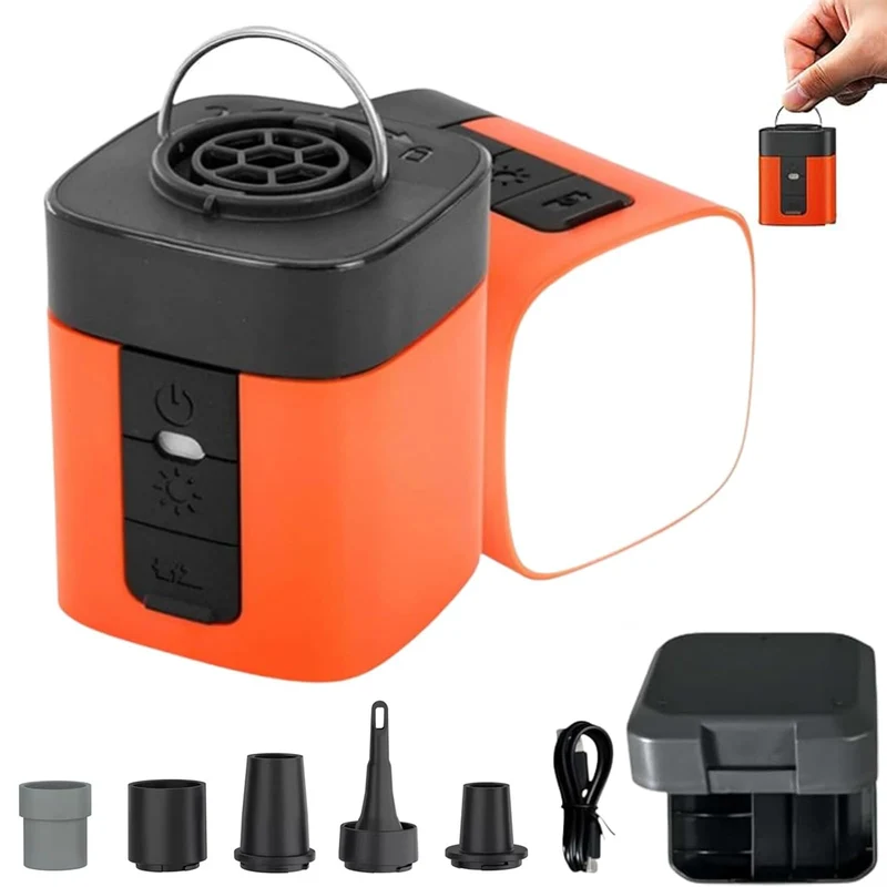 Airburst Pro – Compact Electric Pump with Vacuum & Led Light, Elektrische Luftpumpe mit 5 Düsen, Tra