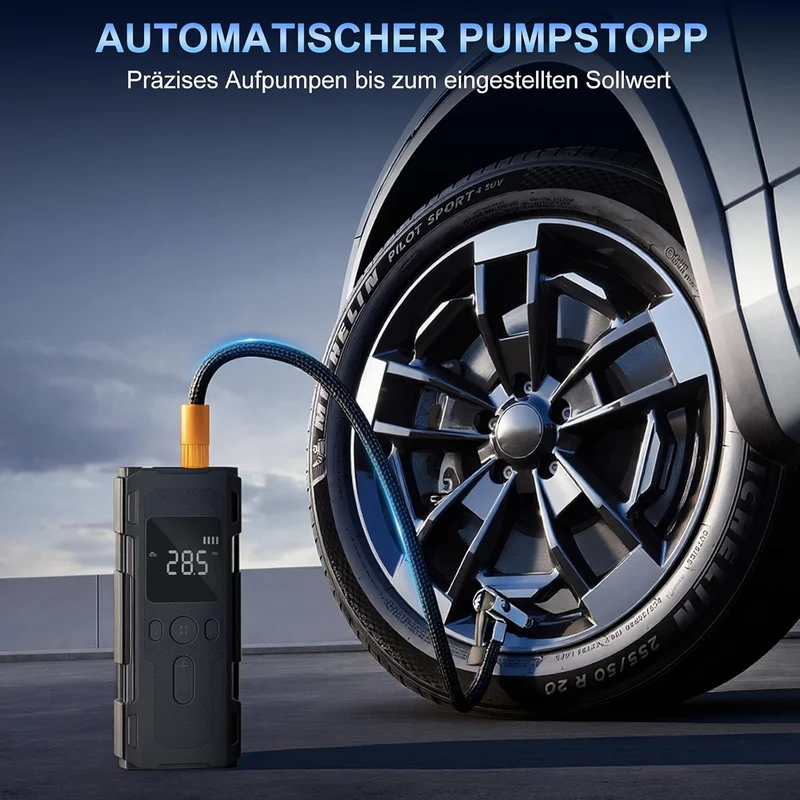 Elektrische Luftpumpe, 6000mAh Fahrradpumpe Elektrisch 150PSI/10,3 bar mit LED-Anzeige & Licht, Akku