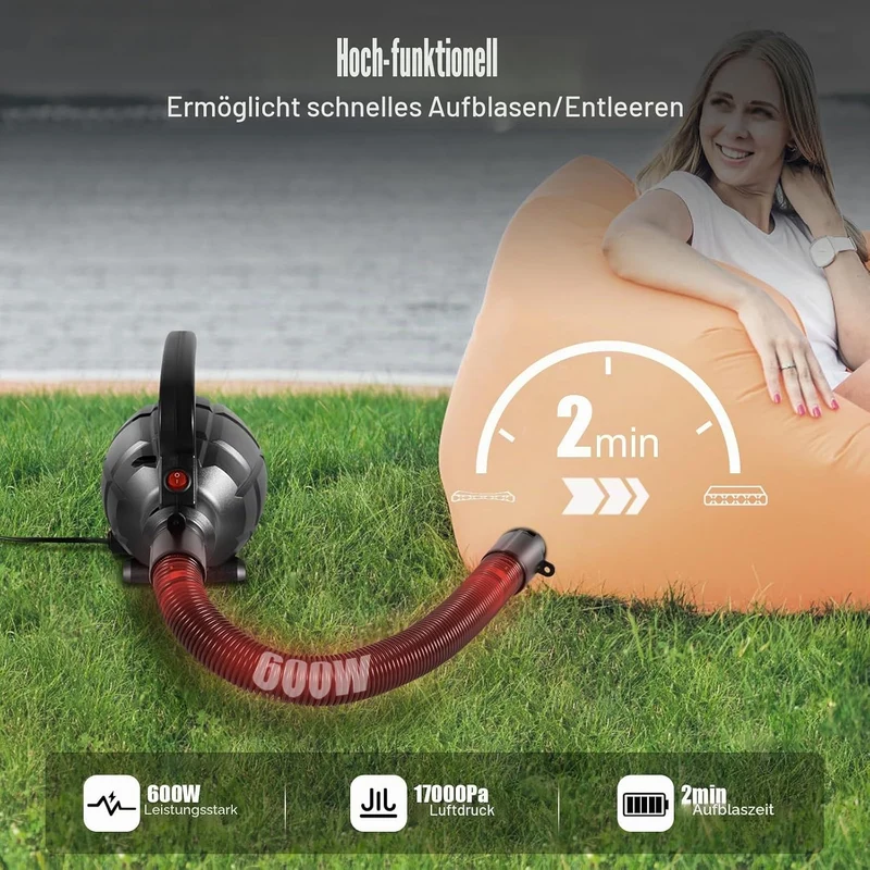 600W Elektrische Luftpumpe Pumpe Elektropumpe für Aufblasbare Air Track Matte Luftmatratze Flösse Bo