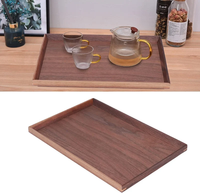 Buachois Holz Tablett, 35 x 25cm Rechteckig Serviertablett Teetablett Deko 35x25cm, 35x25cm